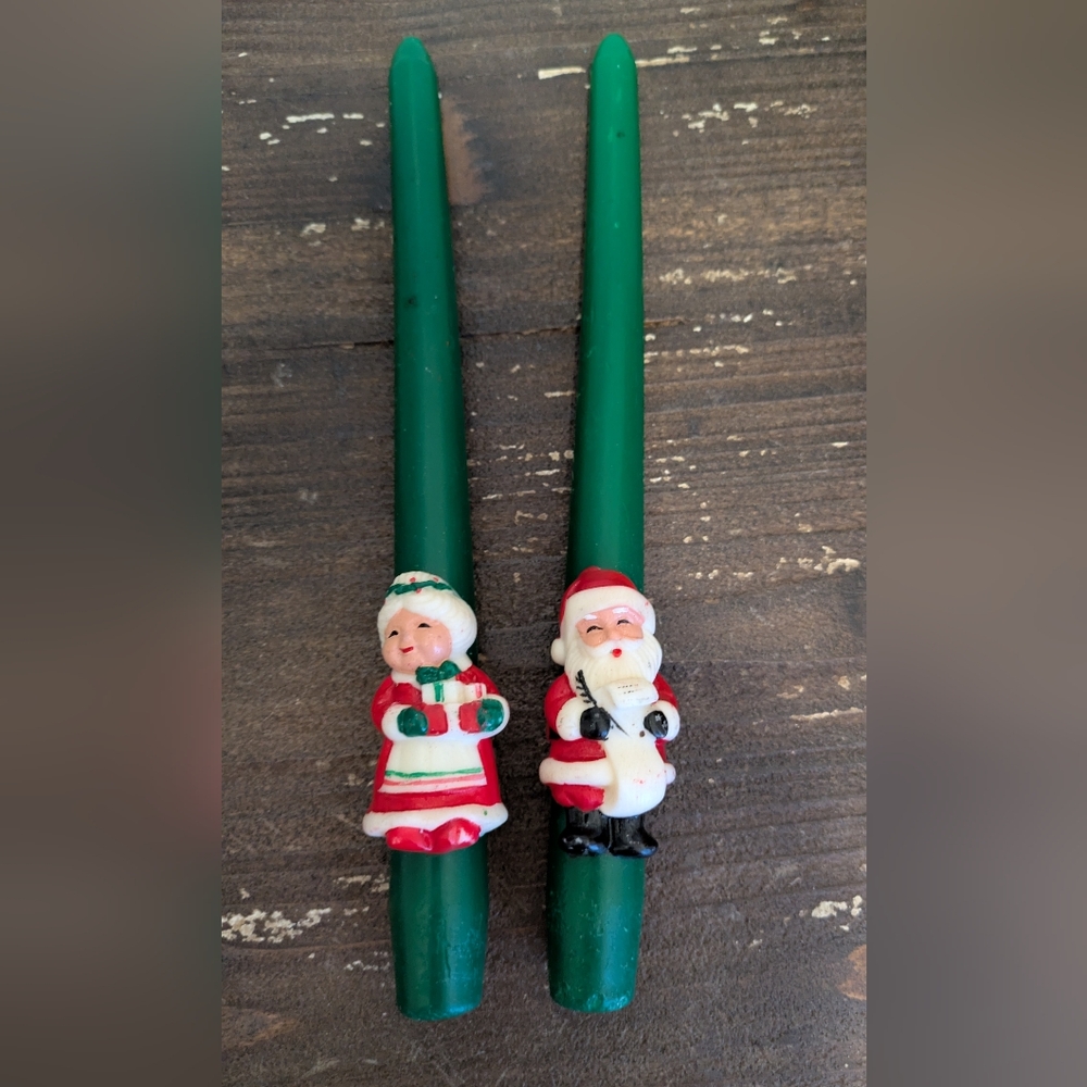 Mr. & Mrs. Claus Green Taper Candles 1981